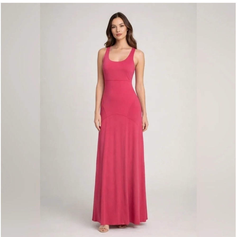 Athleta Twist & Turn Maxi Dress Pink Shelf Bra Racerback Size L‎ 409085